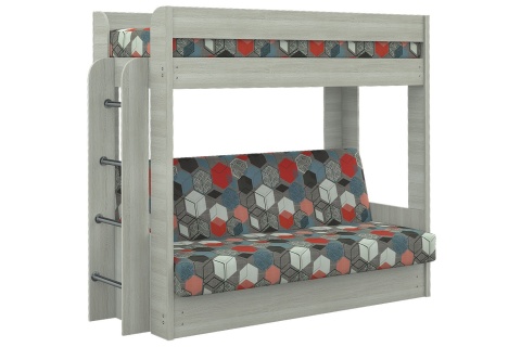 Диван-Кровать Двухъярусная Станислав с Матрасом Ясень Шимо Светлый/GEOMETRY SLATE Ш-2090 х  Г-860- х 1730 мм